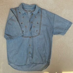 Vintage Western Chic Denim Embroidered Shirt Size Medium